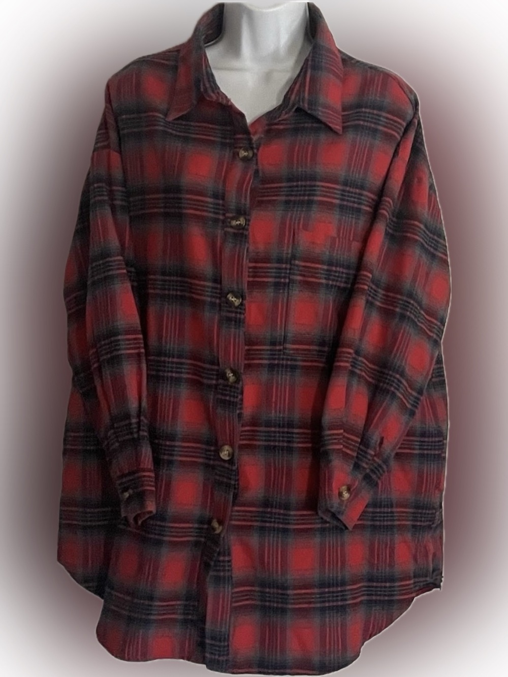 SHEIN Red and Black Plaid Button-Down Shirt